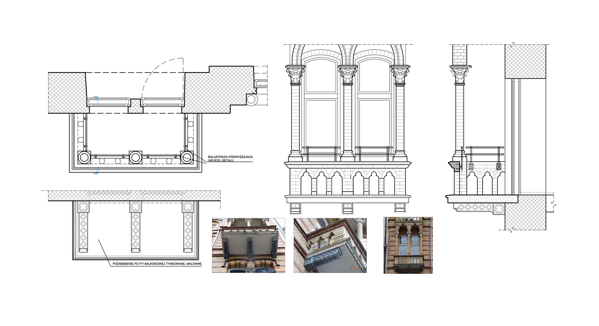 Drawing detal detail balcony rysunek architektoniczny kamienica ujazdowskie 22